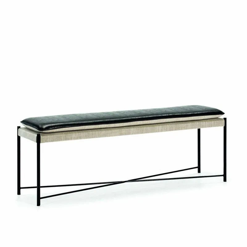 Banc en tissu et fer noir/beige, 132 x 33 x 48 cm