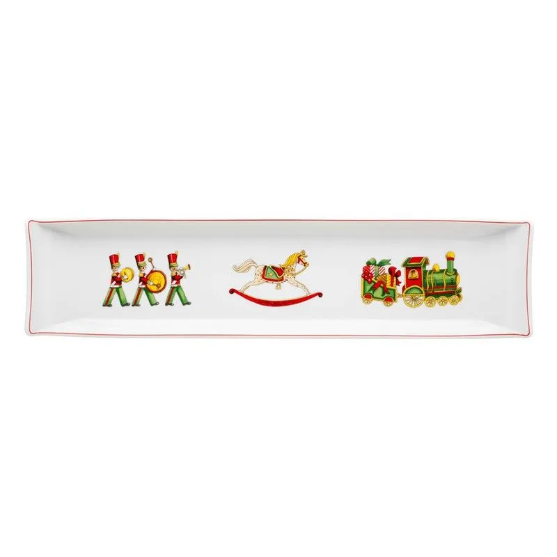 Plateau rectangulaire en porcelaine multicolore, 50,6 x 12,4 x 5,1 cm | Magie de Noël