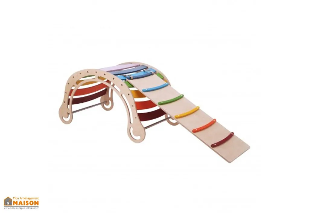 Jeu à bascule avec mur d’escalade Montessori en bois - 183 x 60 x 60 cm