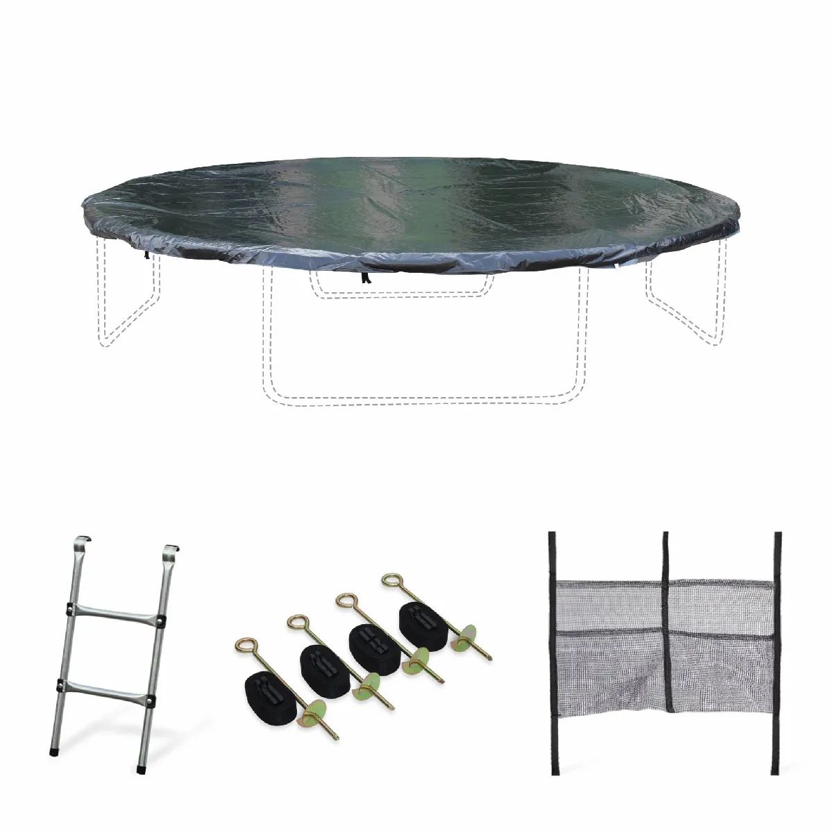 Kit accessoires trampoline - Échelle, bâche, filet chaussures, ancrage - Compatibilité Ø430 cm