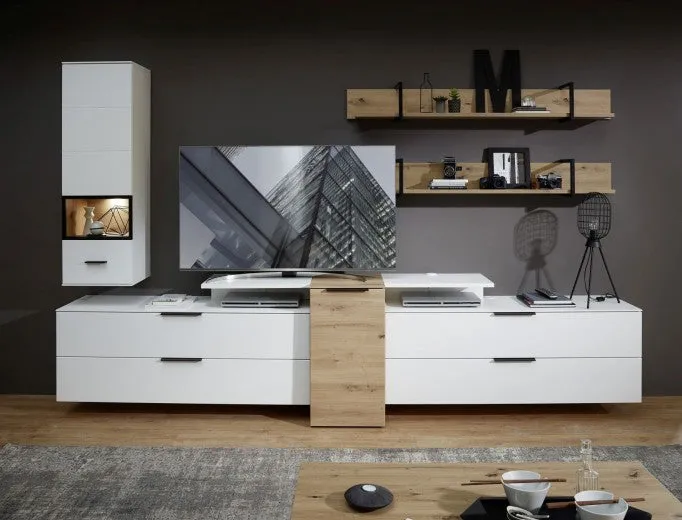 Ensemble de meubles de salon en aggloméré et MDF, 6 pièces Madeline Blanc / Chêne