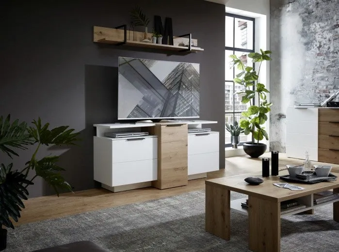 Ensemble de meubles de salon en aggloméré et MDF, 5 pièces Madeline Chêne / Blanc