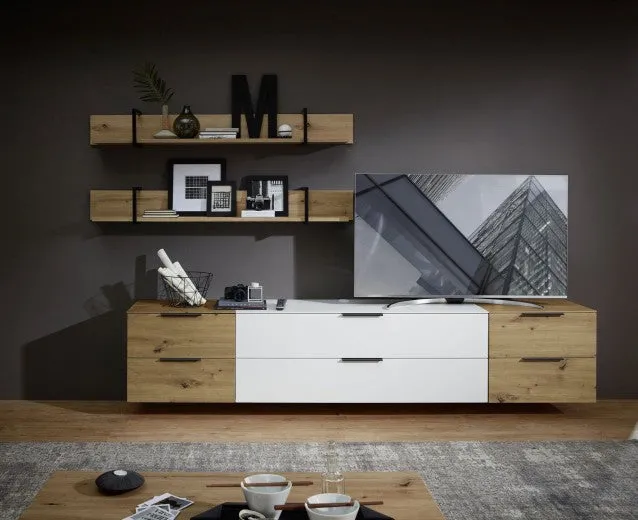 Ensemble de meubles de salon en aggloméré et MDF, 5 pièces Madeline Blanc / Chêne