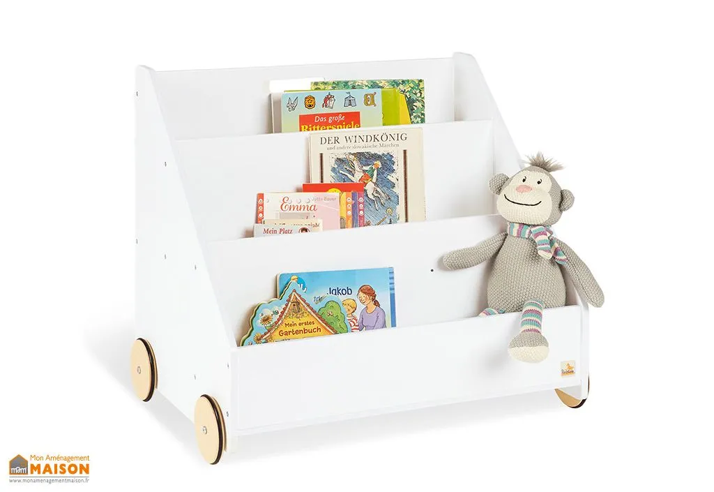 Bibliothèque pour Enfants avec Roulettes Lasse en Bois Laqué Blanc