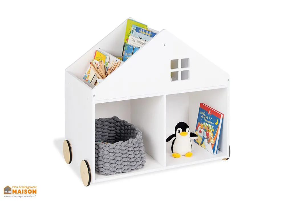 Bibliothèque en bois MDF avec roulettes - Hus