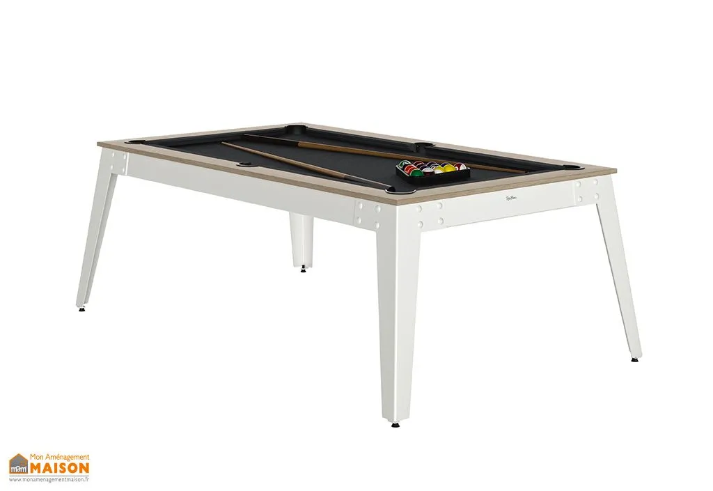 Table de billard convertible en bois et métal blanc René Pierre Steel
