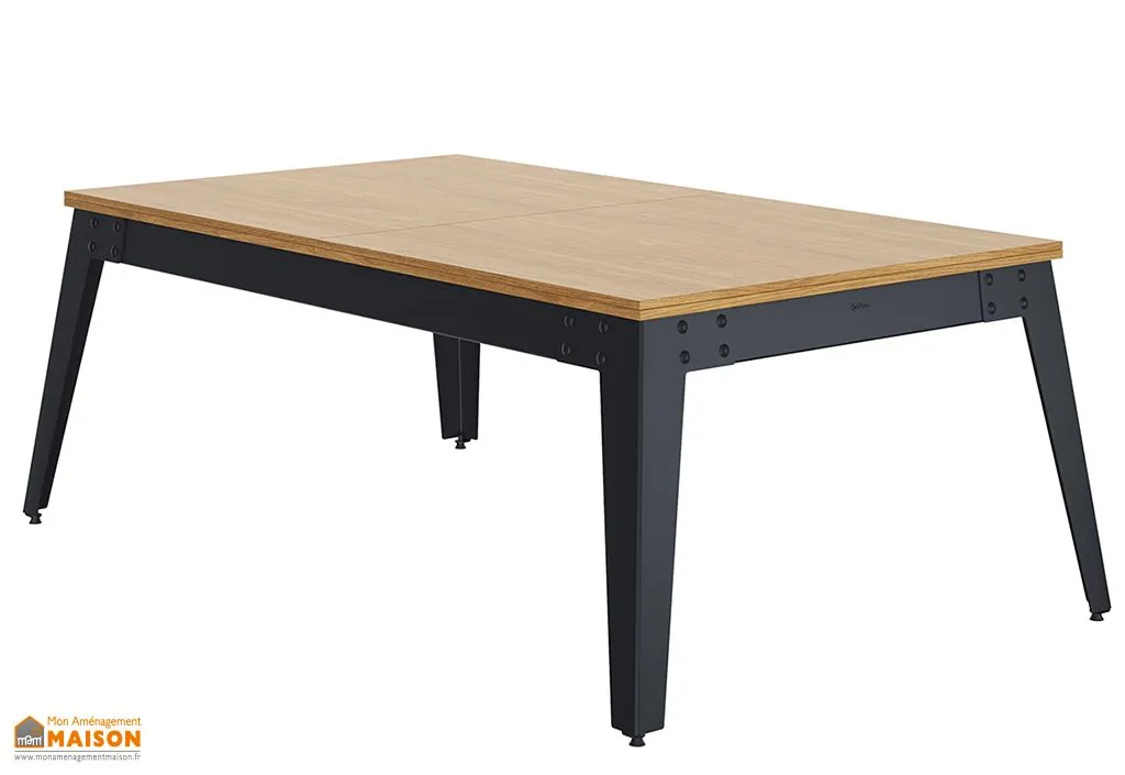Table de billard convertible en bois et métal noir René Pierre Steel