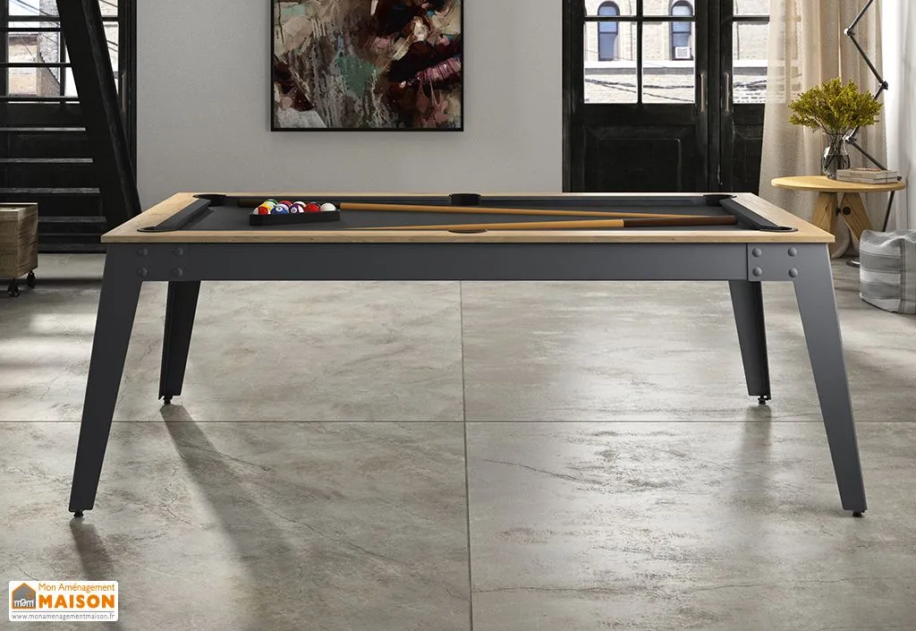 Billard transformable en table Steel anthracite et chêne sablé