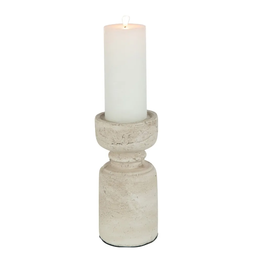Bougeoir en terre cuite coloris beige effet vieilli H28cm