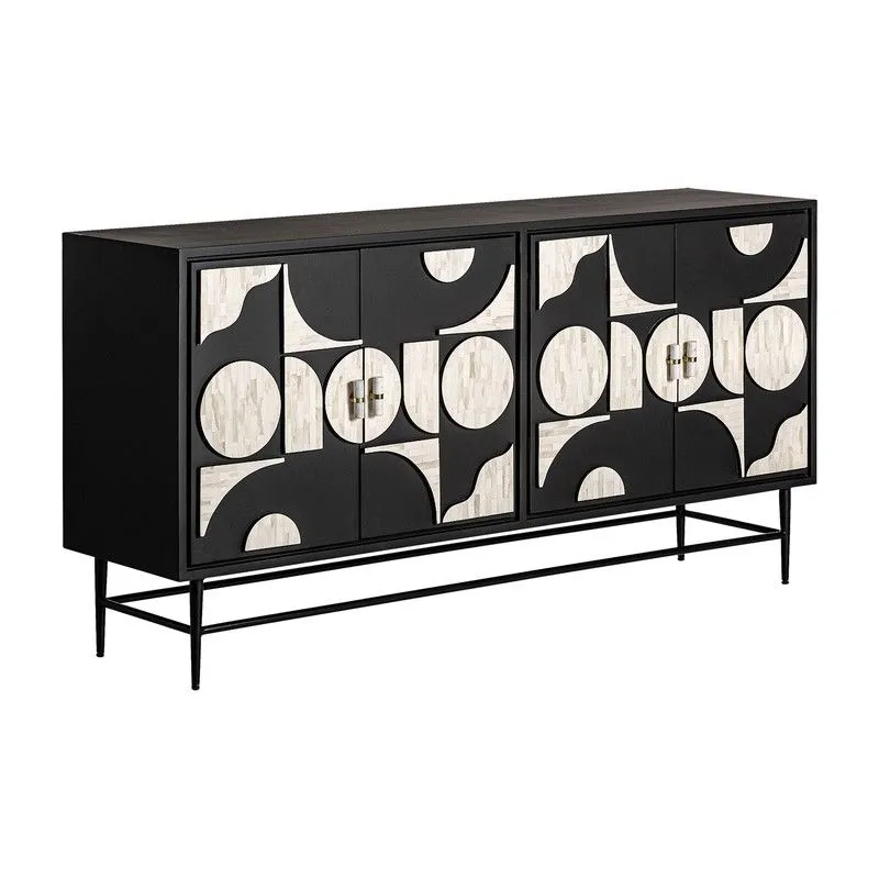 Buffet Athy en bois MDF noir, 160 x 40 x 80 cm