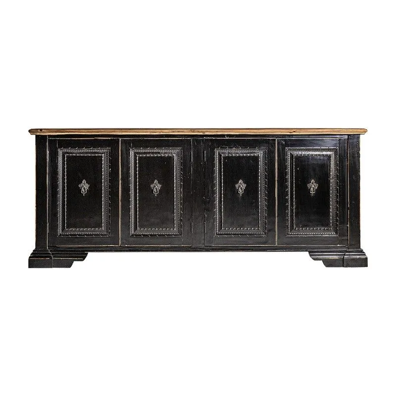 Buffet en bois d'orme Ypres, noir/naturel, 220 x 50 x 90 cm