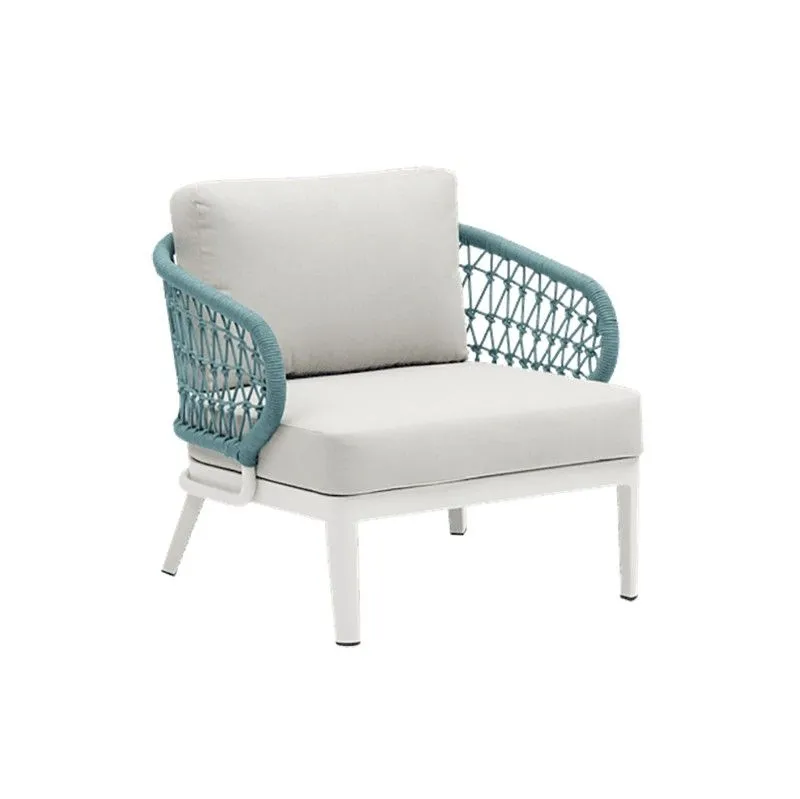 Fauteuil d'extérieur en aluminium et corde nautique en blanc et aqua, 78 x 85 x 79 cm | Isabelle