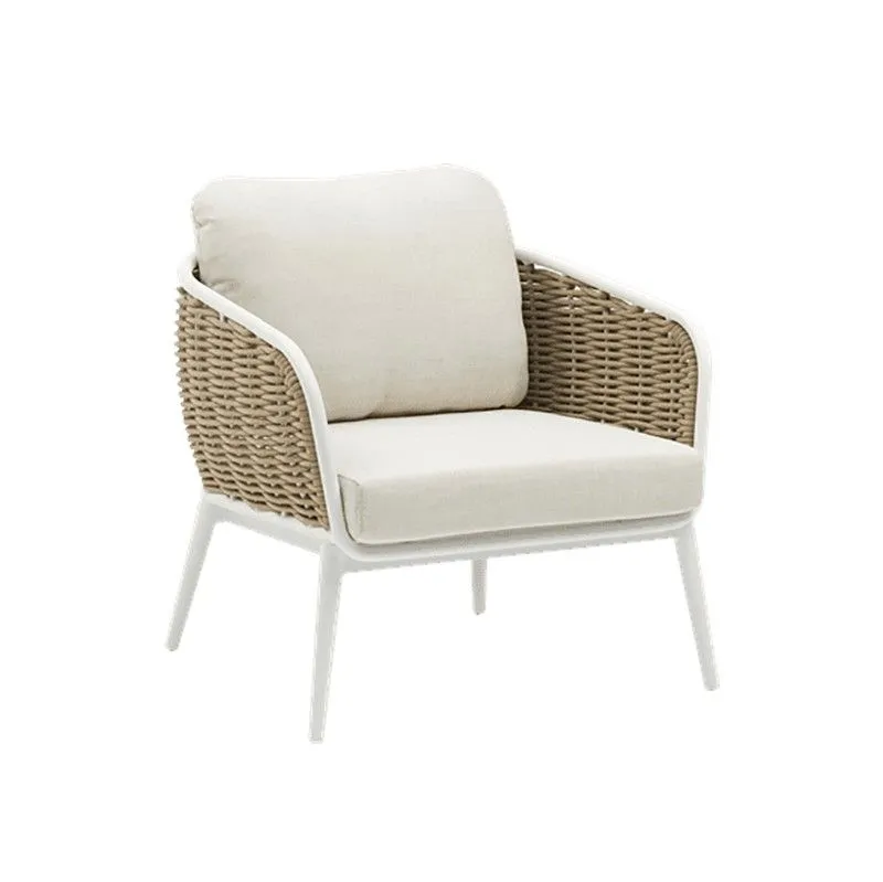 Fauteuil d'extérieur en aluminium et corde nautique en blanc et taupe, 77,5 x 78 x 83 cm | Irvine