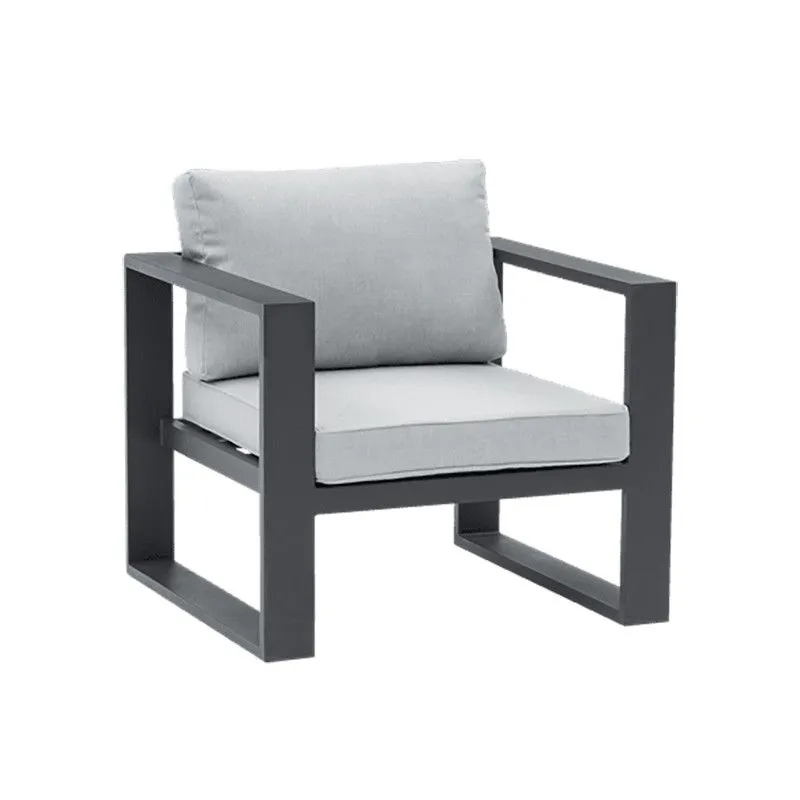 Fauteuil d'extérieur en aluminium et tissu oléfine anthracite et gris moyen, 85 x 80 x 83 cm | Nyland