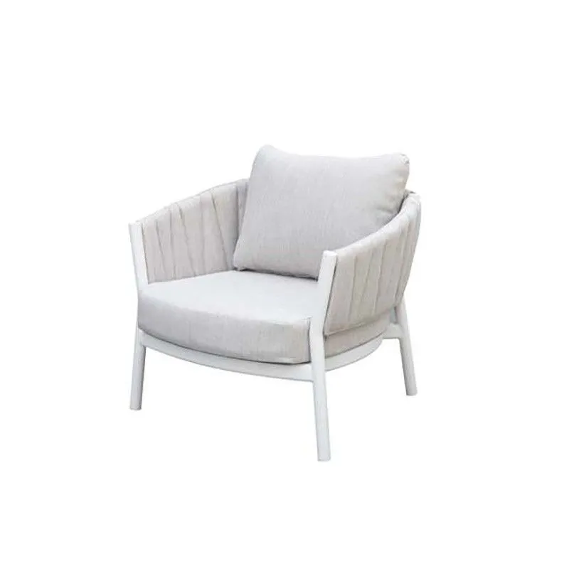 Fauteuil d'extérieur en aluminium et tissu oléfine blanc et gris clair, 85 x 80 x 83 cm | Attique