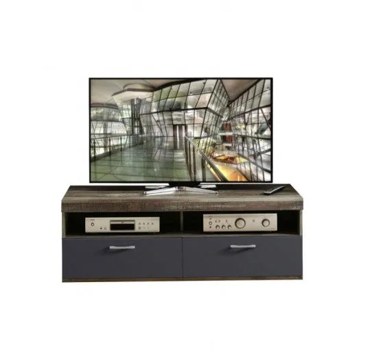 Commode en bois et MDF, avec 1 tiroir et 1 porte Krone Small Graphite / Natur, l140xA48xH50 cm