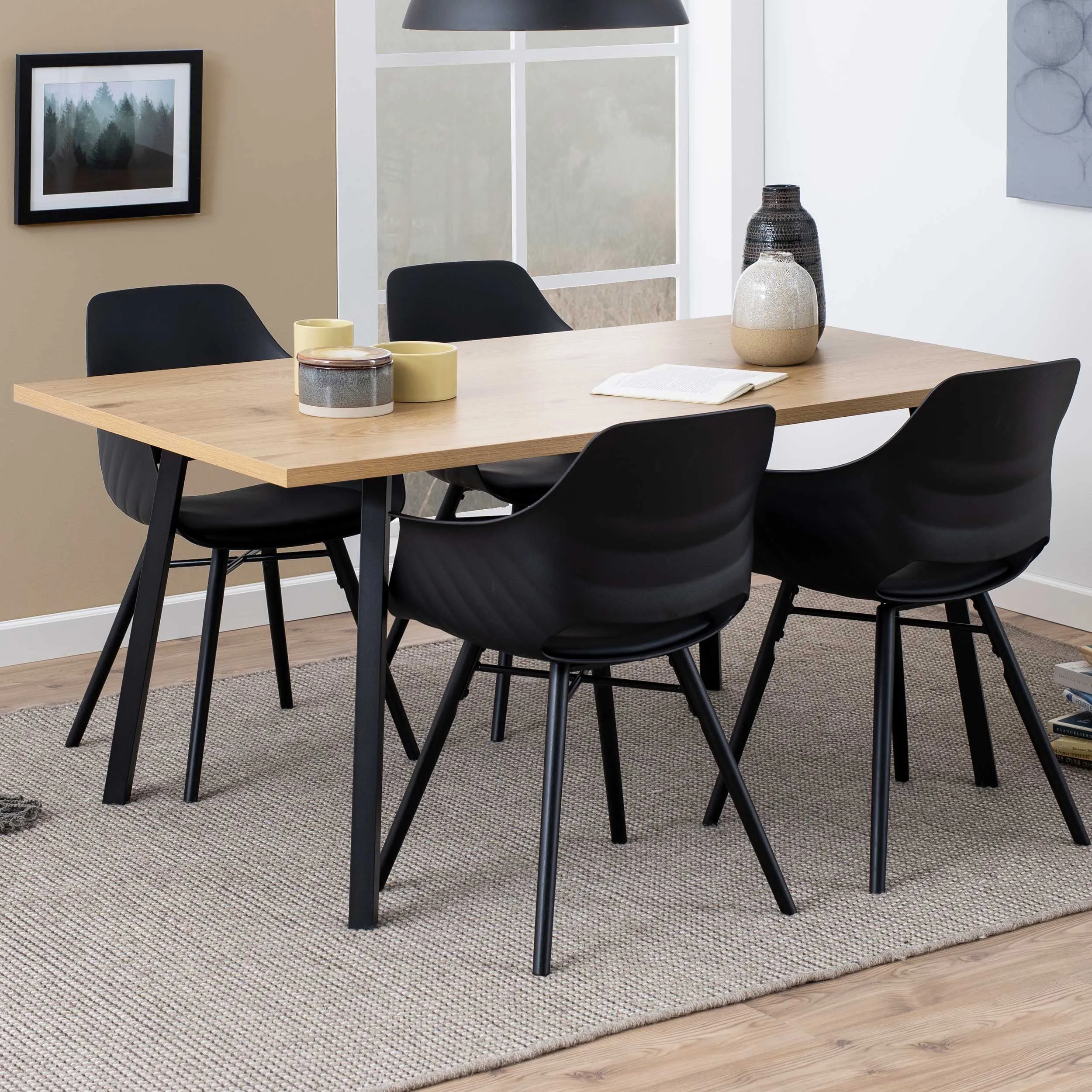 Table à manger Zenny 160x90 - chêne sauvage/noir