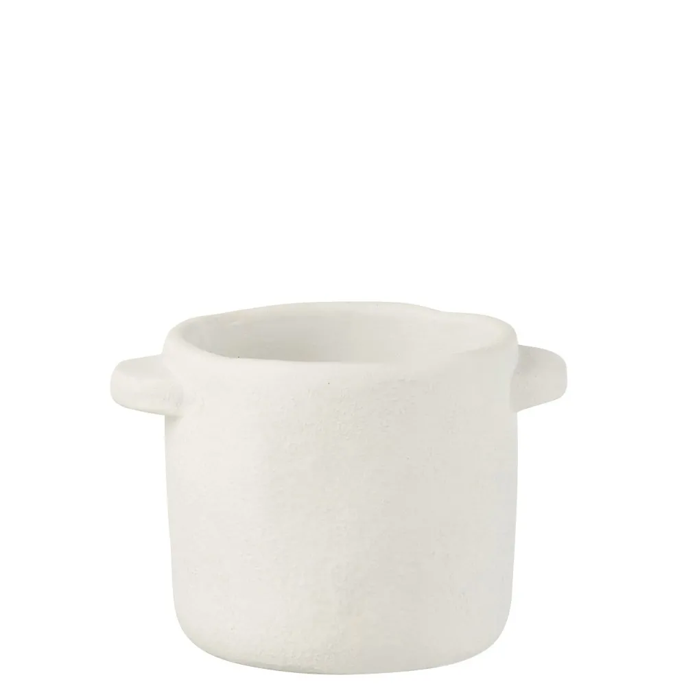 Cache-Pot en poterie effet ciment blanc D14*H12cm