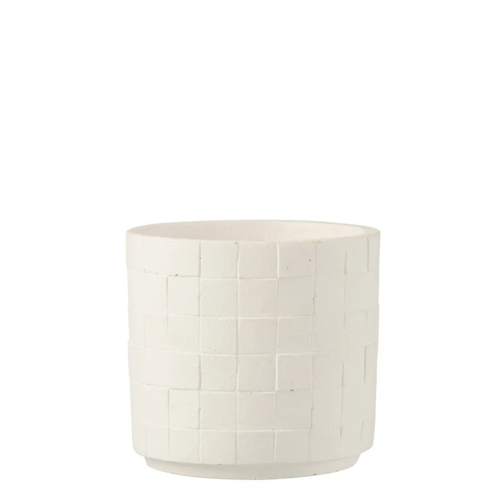 Cache-Pot en poterie effet facettes blanc D14*H13cm