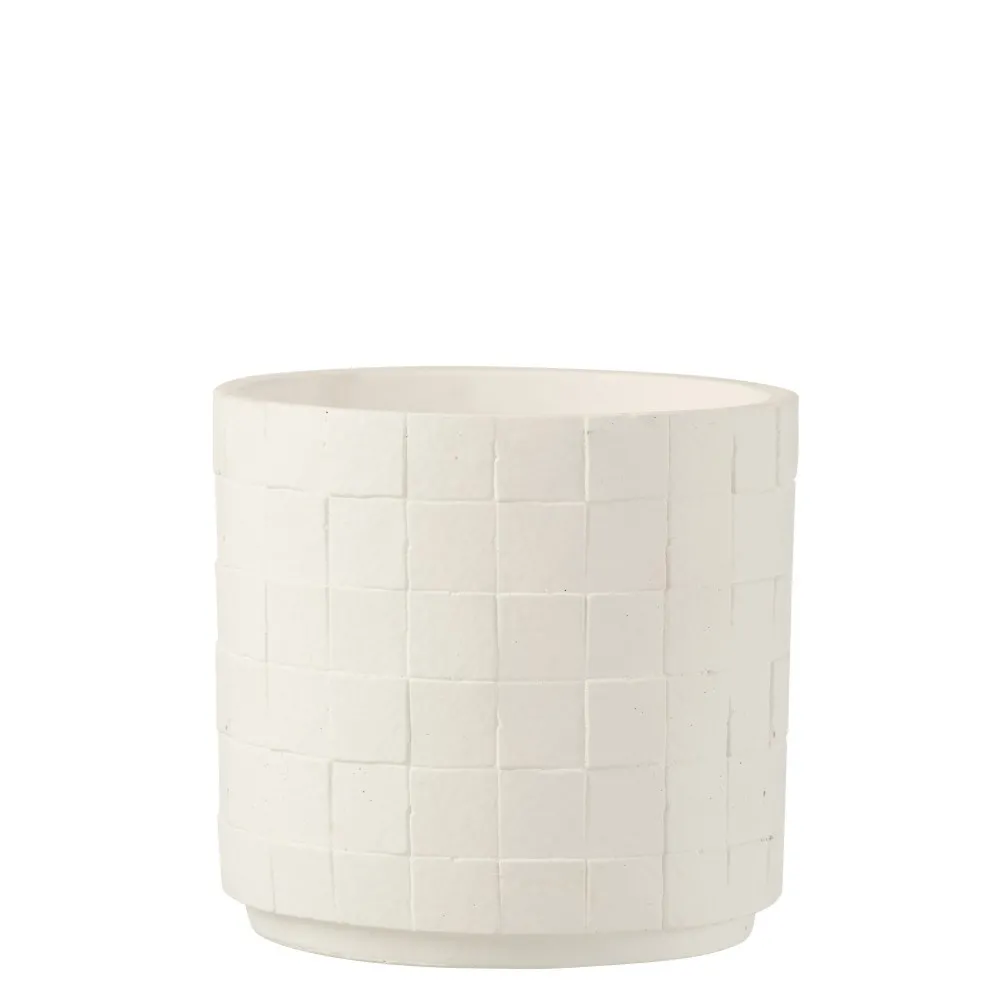 Cache-Pot en poterie effet facettes blanc D16*H14cm