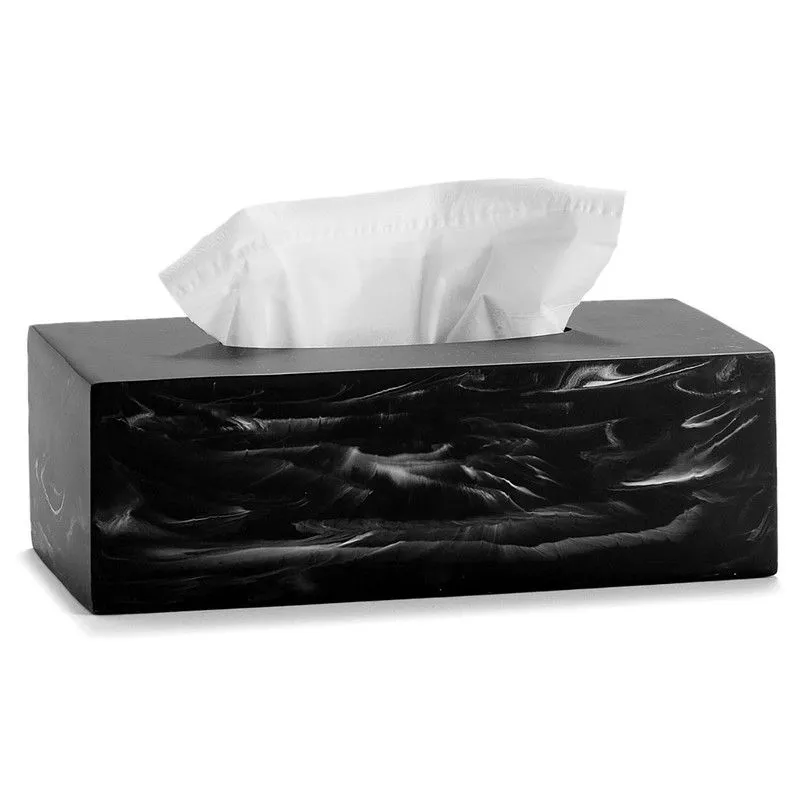 Boîte à Mouchoirs Effet Marbre Noir, 24x13x8cm