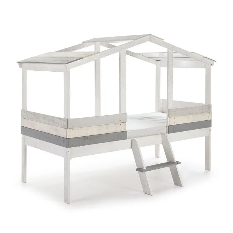 ULISES Lit Cabane en Pin Blanc/Gris, 206x131x165 cm