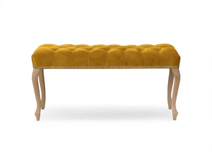 Banc rembourré en tissu, avec pieds en bois Ingrid Medium Jaune / Hêtre, l100xA40xH49 cm
