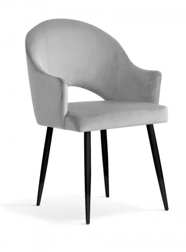 Chaise rembourrée avec tissu et pieds en métal Goda Velours Argent / Noir, l54xA58xH87 cm