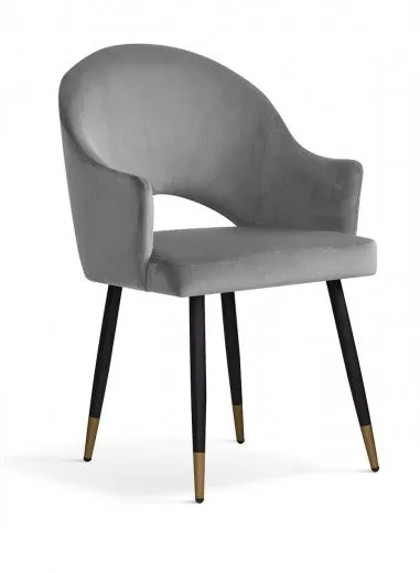 Chaise rembourrée avec tissu et pieds en métal Goda Velours Gris / Noir / Or, l54xA58xH87 cm