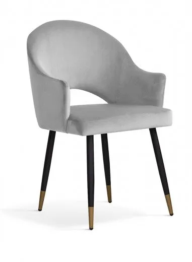 Chaise rembourrée avec tissu et pieds en métal Goda Velours Argent / Noir / Or, l54xA58xH87 cm