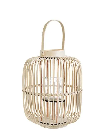 Lanterne décorative en bambou et verre naturel Merille, Ø34xH42,5 cm