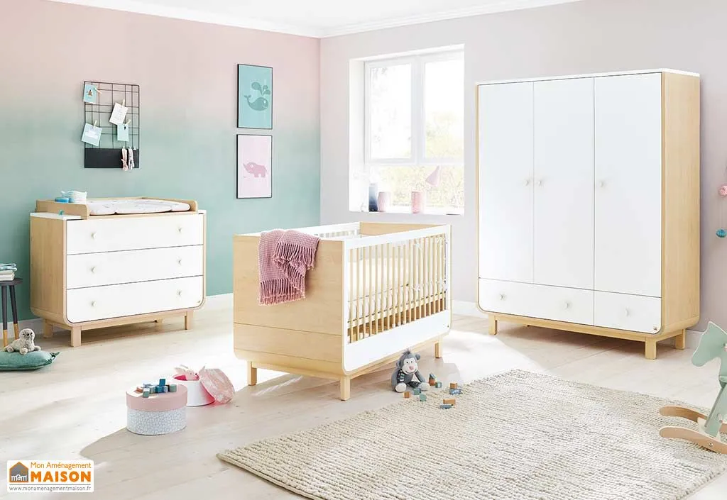 Chambre bébé complète lit évolutif + armoire + commode - Round