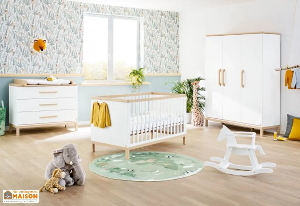 Chambre bébé complète en bois : lit évolutif, commode à langer, armoire – Light