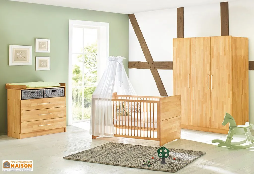 Chambre évolutive bébé enfant lit, armoire, commode à langer – Natura