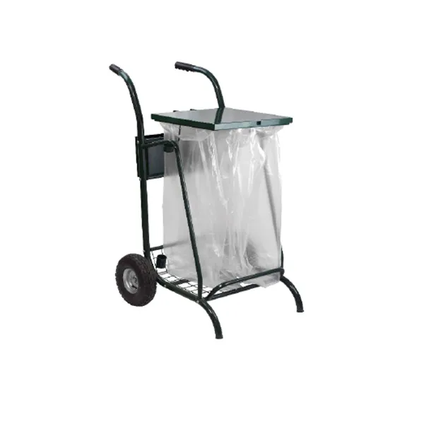 Chariot de voirie porte poubelle 2 flux Rossignol 110 Litres avec couvercle Roues pneumatiques