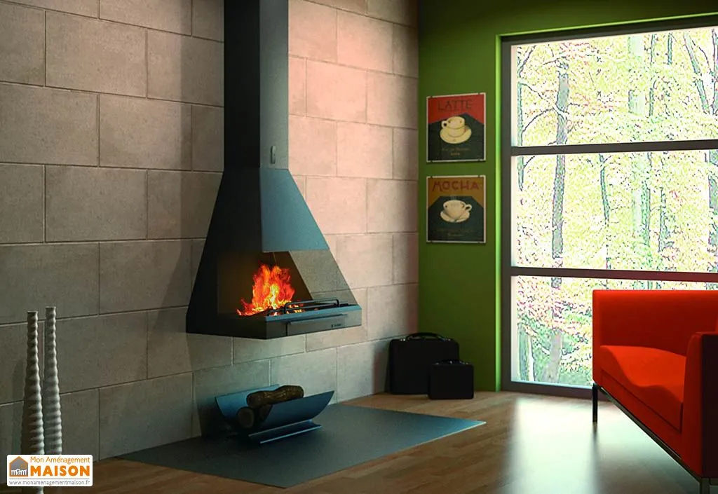 Cheminée Frontale Suspendue avec Porte et Foyer Acier CH05/F