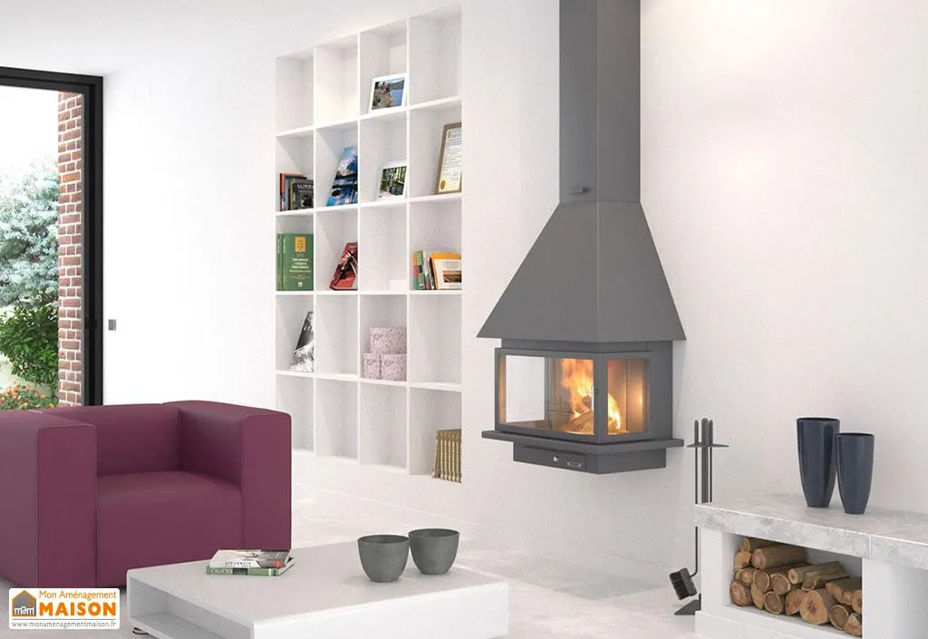 Cheminée frontale suspendue avec porte et foyer CH57/F10-PC