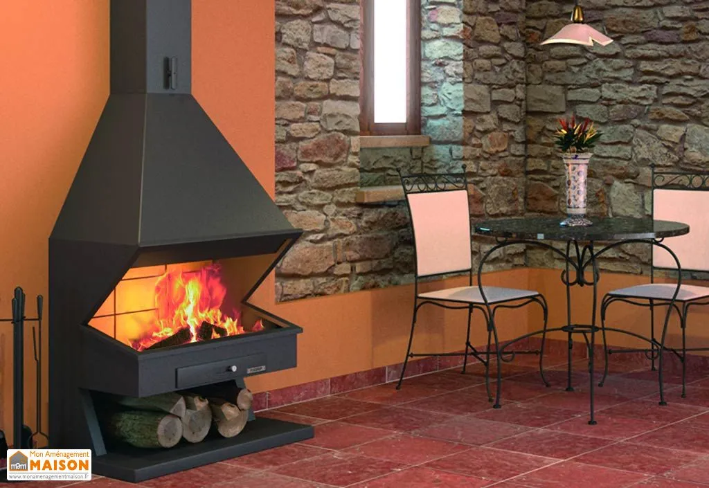 Cheminée Frontale sans Porte avec Base et Foyer Réfractaire CH44