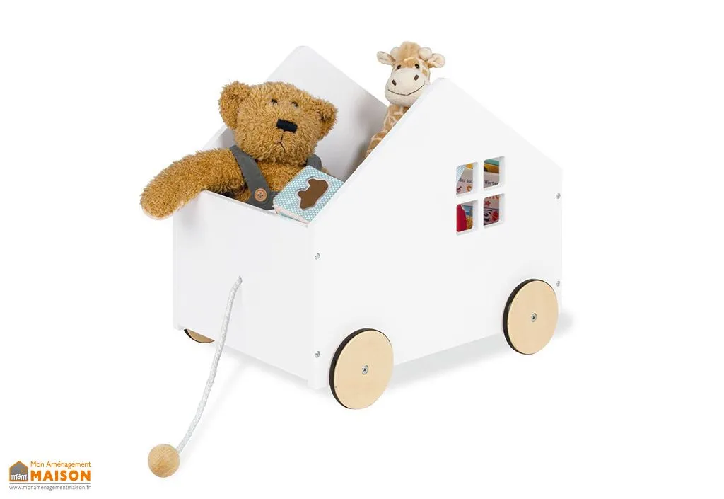 Coffre à jouets en bois sur roulettes – Hydda