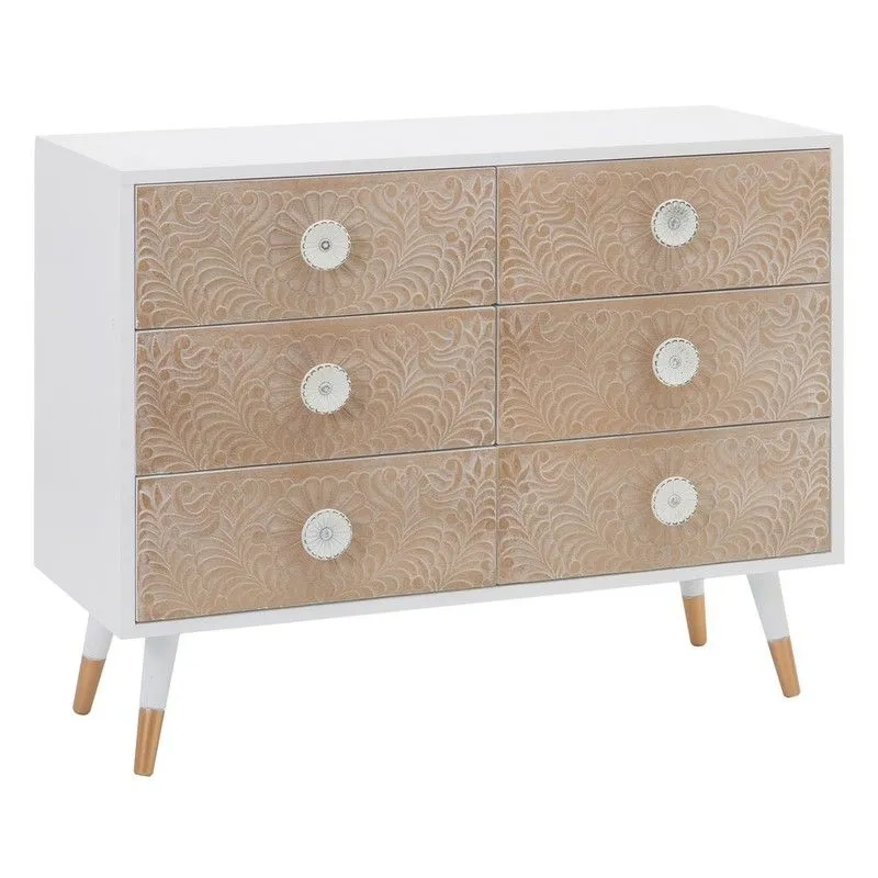 Commode en bois de pin blanc et naturel, 100 x 40 x 80 cm | Klee