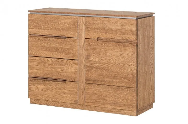 Commode en bois et placage, avec 4 tiroirs et 1 porte Monténégro 44 Chêne Rustique, l108xA48xH87 cm