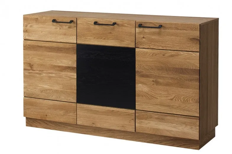 Commode en bois et placage, avec 3 portes Mosaic 45 Chêne / Noir, l150xA42xH90 cm