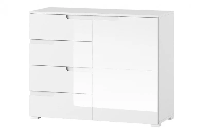 Commode en aggloméré et MDF, avec 4 tiroirs et 1 porte Gabrielle 5 Blanc, l100xA40xH80 cm