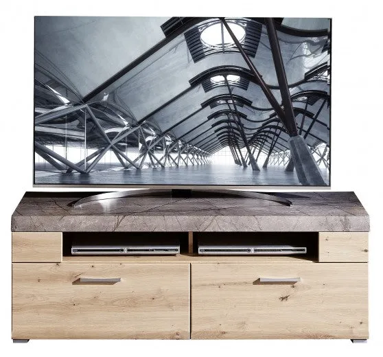 Commode TV en bois et MDF, avec 2 tiroirs Skylar Stejar, l140xA47xH51 cm