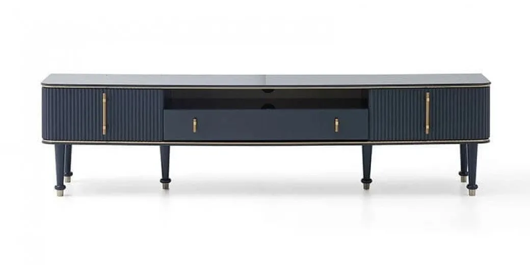 Commode en MDF et TV pâle, avec 1 tiroir et 3 portes Olivia Antracit, l220xA48xH50 cm