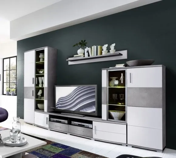 Ensemble de meubles de salon en aggloméré et MDF, 5 pièces Jenise Blanc / Gris