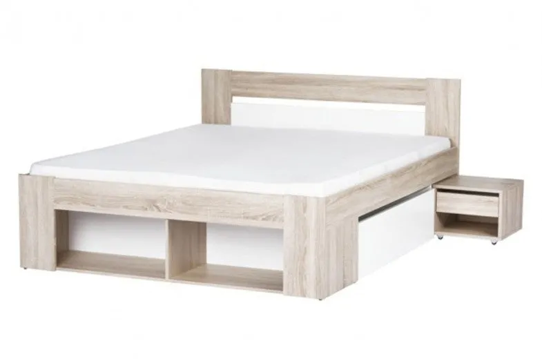 Lit palette avec 2 tables de chevet et 2 tiroirs Milo Blanc / Sonoma Oak