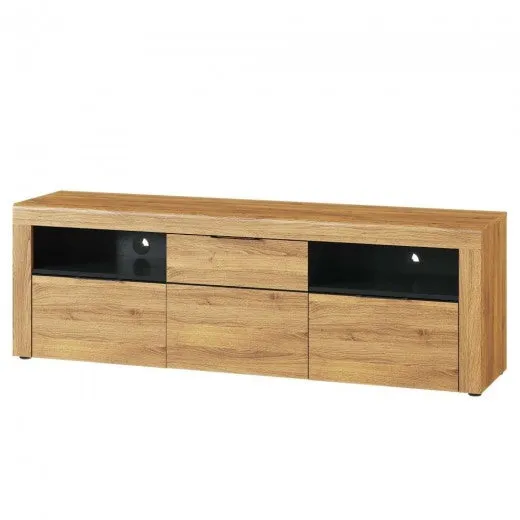 Commode TV palette avec 2 tiroirs et 1 porte Large Kama 25 Chêne / Noir, l171xA40xH56 cm