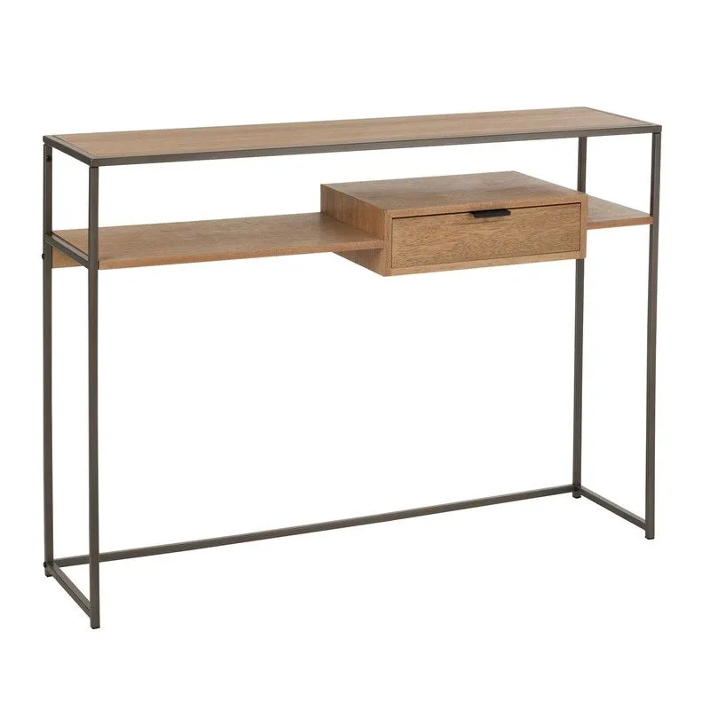 Console 1 tiroir en bois et métal naturel/noir, 120x30x86 cm