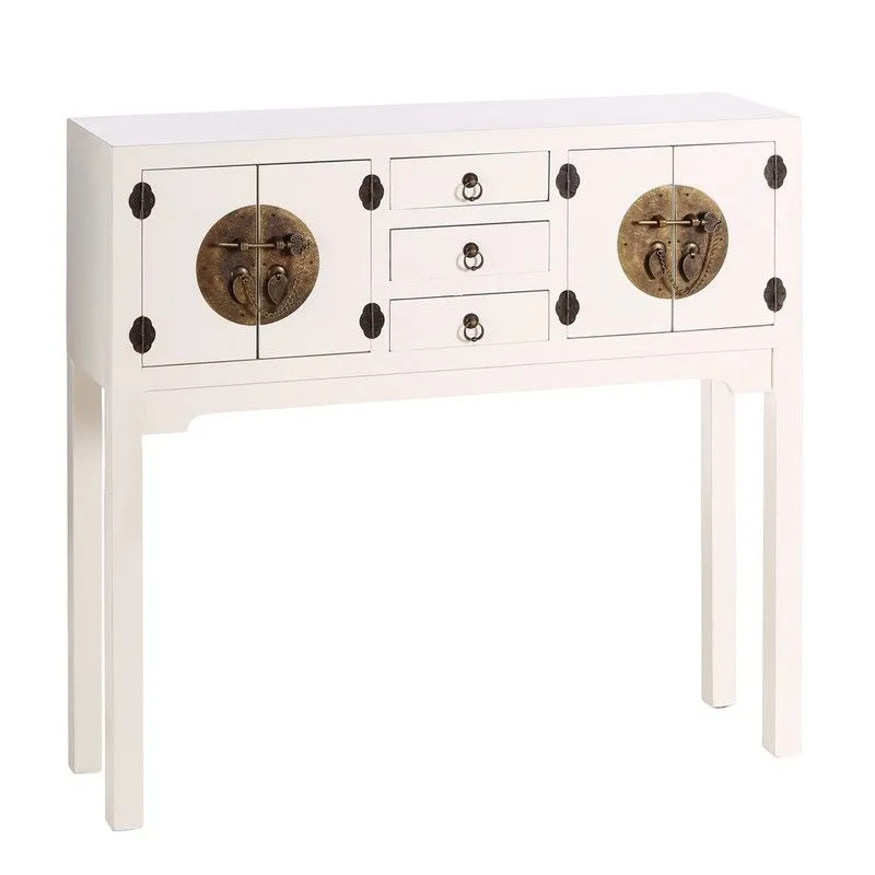 Console en bois et métal blanc et doré, 95 x 26 x 90 cm | Est